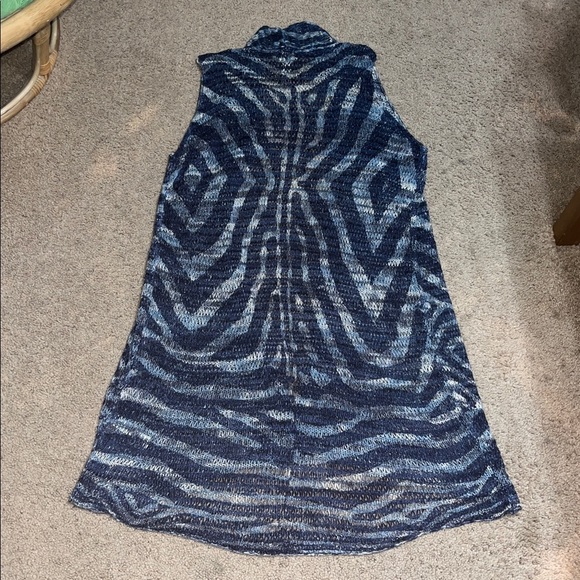 Chico's Vienna Loose Knit Open Front Long Cardigan Duster Vest Zebra Blue L 12 - Picture 4 of 7